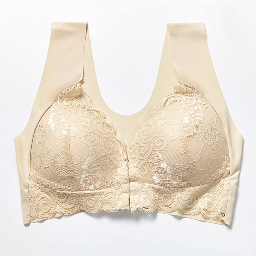 Women Solid Lace Bralette Front Closure Vest Wireless Deep V Bra 6L
